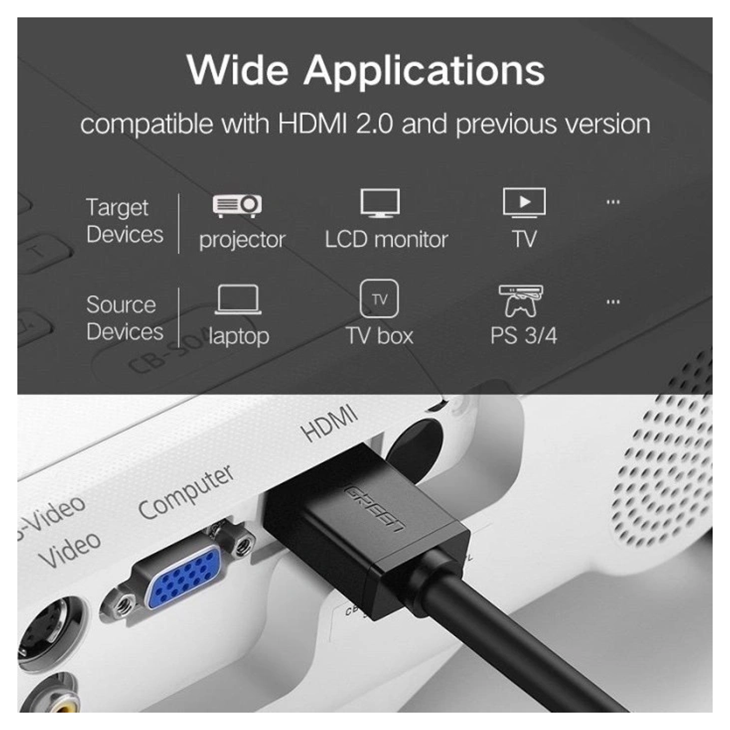 كابل UGREEN 4K HDMI 2.0 @60Hz عالي السرعة بقاعدة نحاسية (HD104)