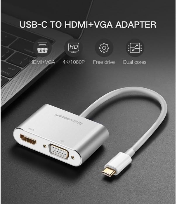 محول يوجرين من تايب سي إلى HDMI + VGA (أبيض) | 30843
