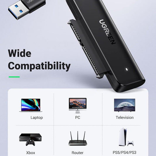 محول كابل USB 3.0 SATA من UGREEN لمحركات الأقراص الصلبة SSD ومحركات الأقراص الصلبة الخارجية مقاس 2.5 بوصة/70609