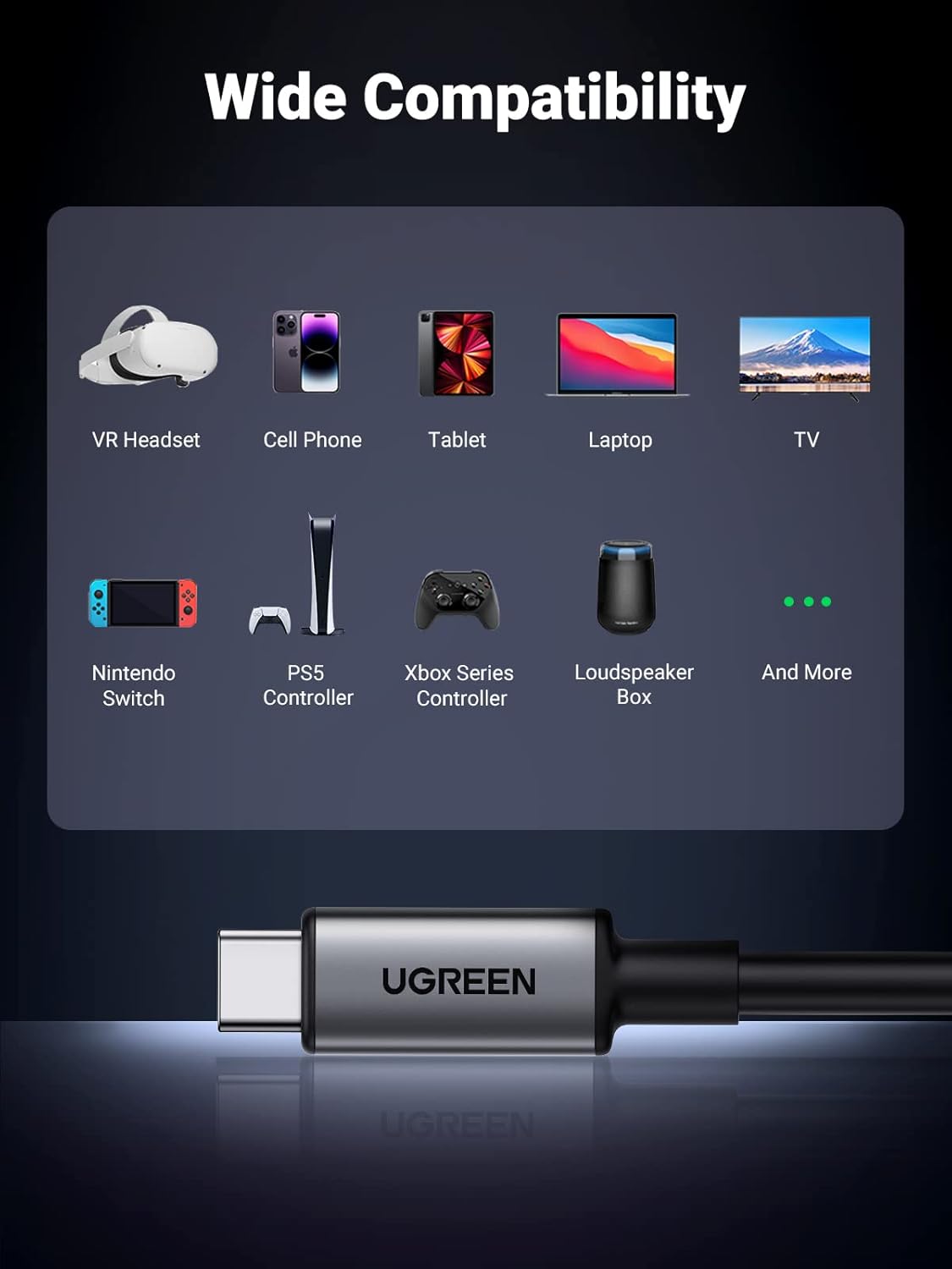 كابل UGREEN بزاوية قائمة من USB-C إلى USB-C VR Link بطول 5.00 متر / 90629