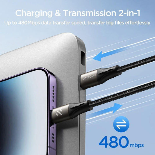 كابل بيانات شحن سريع JOYROOM A25 من النوع C إلى النوع C بقوة 100 وات بطول 1.2 متر