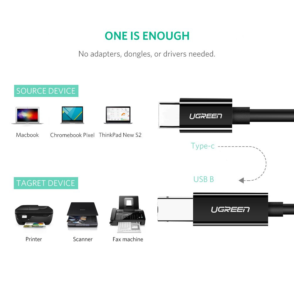كيبل طابعة من يوجرين| UGREEN USB-C to USB 2.0 Print Cable | US241