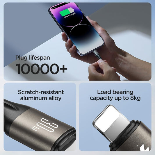 كابل شحن جوي روم 30 وات S-A25 من النوع سي إلى لايتننج آيفون - أسود