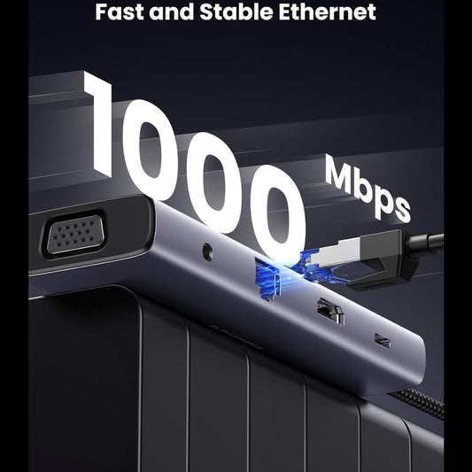 UGREEN USB-C to 3*USB 3.0 A+HDMI 4K@30Hz;2K@60HZ;1080P@120Hz + VGA + RJ45 + SD/TF + 3.5mm Audio + PD Adapter