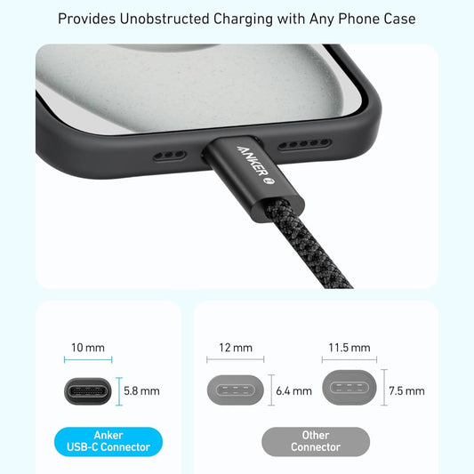 كابل أنكر زولو 240 واط من USB Type-C إلى USB Type-C، كابل مضفر ومضاد للأوساخ من النوع C للشحن السريع بطول 1 متر - أبيض