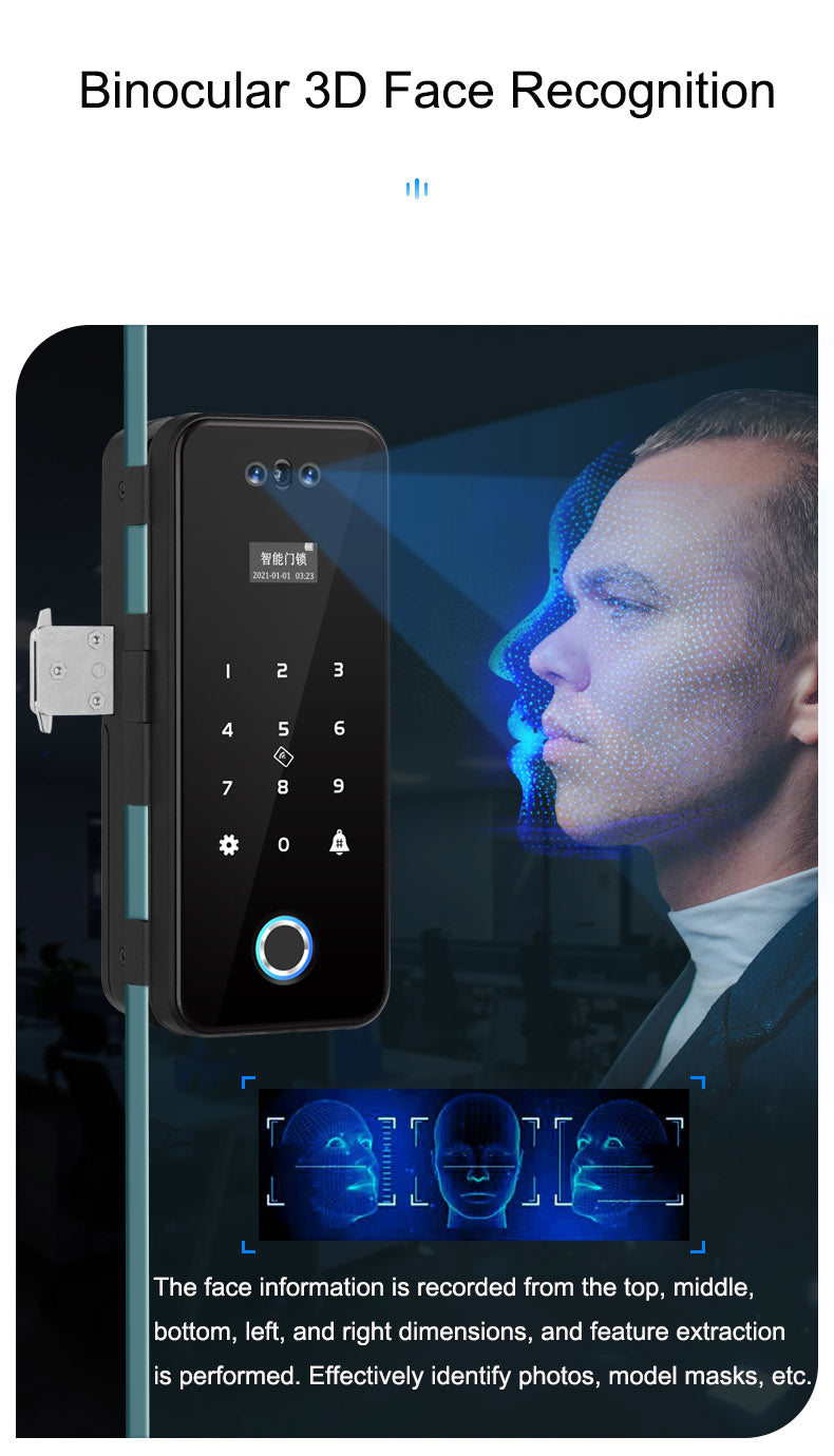 قفل باب ذكي للأبواب الزجاجية بتقنية التعرف على الوجه | SE39x