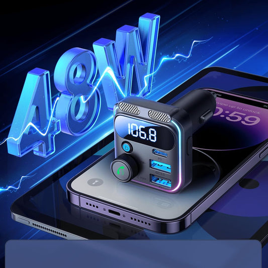 جهاز إرسال FM لاسلكي للسيارة JOYROOM JR-CCB01 بقوة 48 واط وميكروفون مزدوج