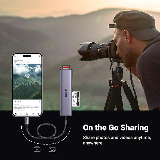 قارئ بطاقات يو جرين 4 في 1 USB-C عالي السرعة (SD ، TF ، CF ، MS) / 15307