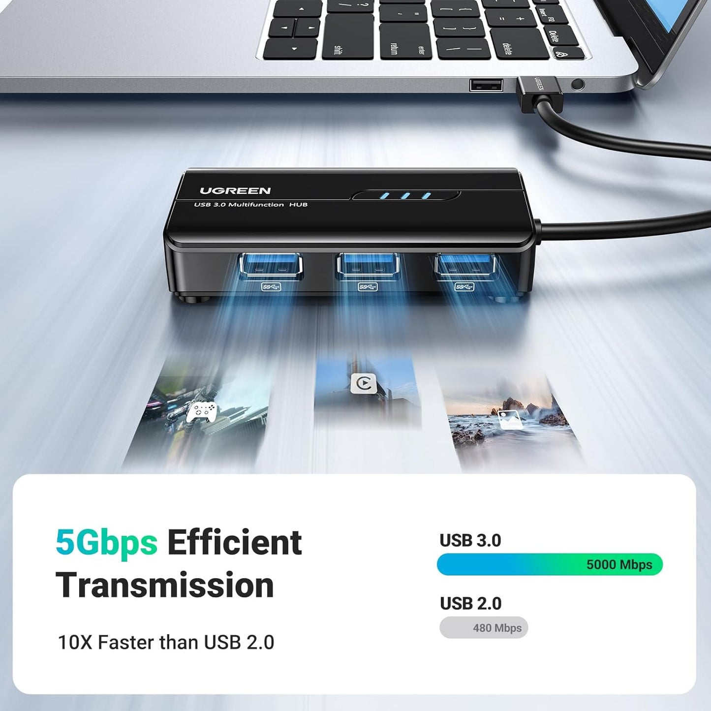 موزع USB 3.0 من يوجرين مع محول جيجا ايثرنت / 20265