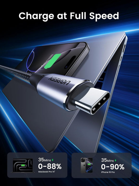 كابل شحن UGREEN 240 واط USB-C إلى USB-C، USB 3.1 الجيل الثاني 10 جيجابت في الثانية 4K@60Hz (1 متر) / US355