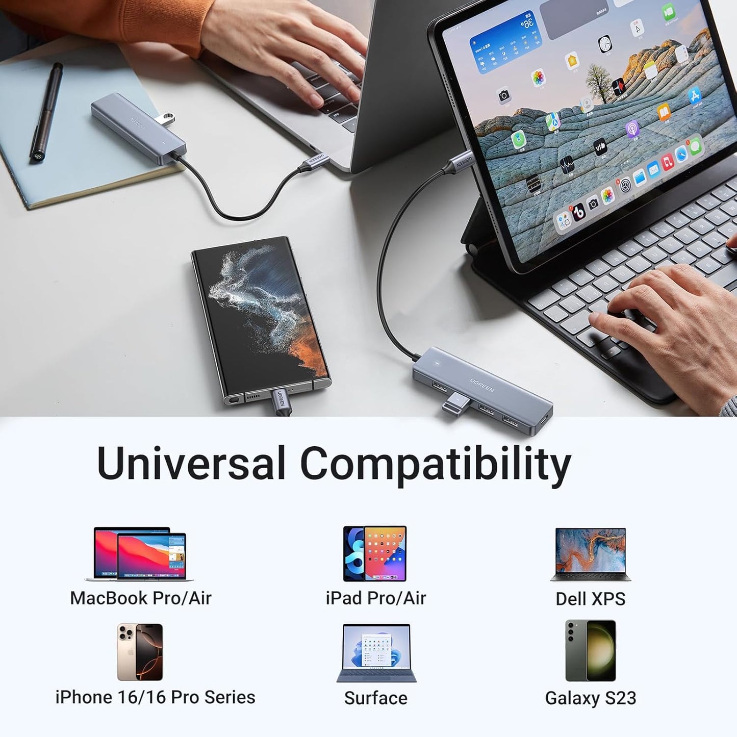 موزع يوجرين تايب سي إلى 4 منافذ USB 3.0 بسرعة تصل إلى 5 جيجابت في الثانية مع مصدر طاقة |70336