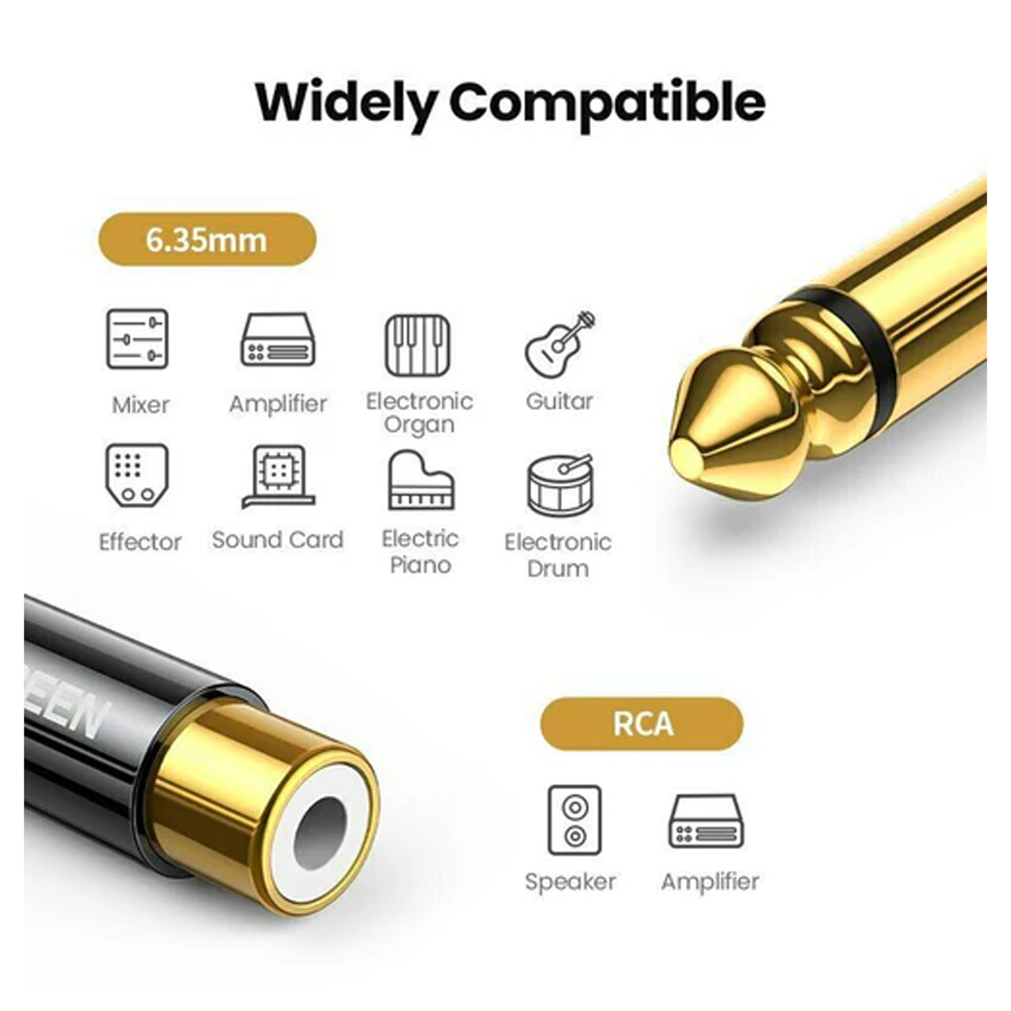 محول UGREEN 6.35 مم ذكر إلى RCA أنثى / 80731