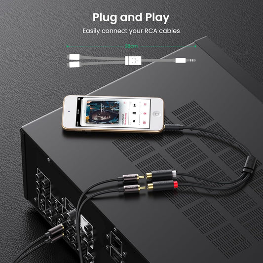 كابل UGREEN 3.5 مم ذكر إلى 2 RCA أنثى (25 سم) / 10547