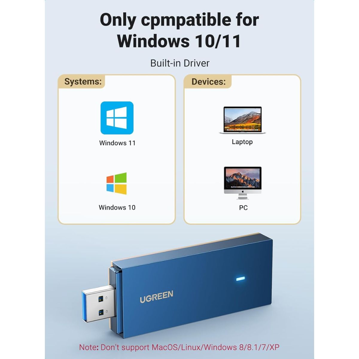 UGREEN USB WiFi 6 Adapter, AX1800 1800Mbps WiFi Dongle / 90340