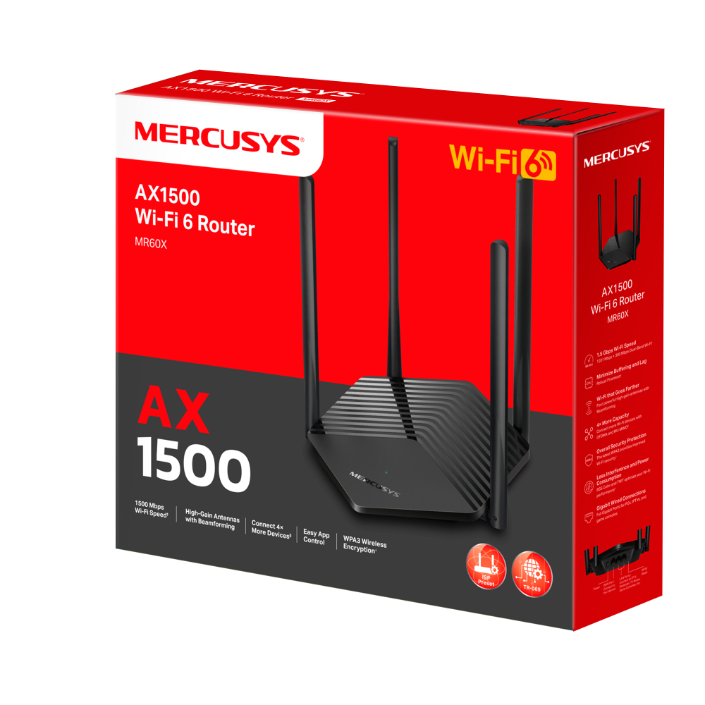 جهاز توجيه واي فاي 6 ثنائي النطاق Mercusys MR60X AX1500