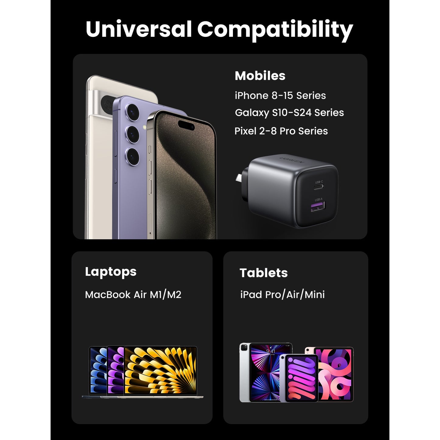 شاحن يوجرين نيكسويد بقدرة 35 وات مزود بمنفذين للطاقة شاحن سريع /15539