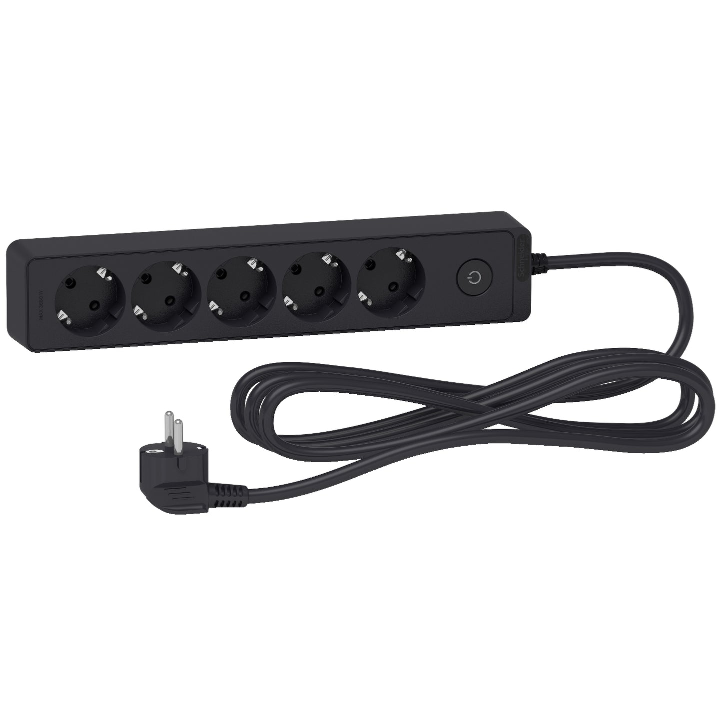 وصلة كهرباء شنايدر 5 منافذ | أبيض/أسود | 3 أمتار | قابس أوروبي