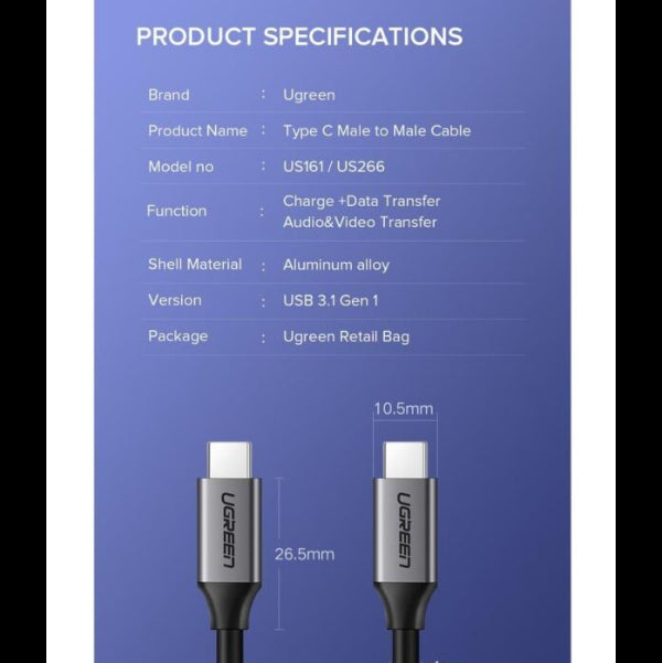UGREEN USB 3.1 Type C Male to Type C Male Cable 1.5m /50751