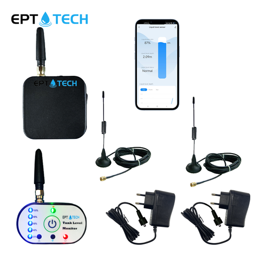 جهاز لاسلكي لقياس مستوى السائل بالخزان ذكي WiFi+RF (متابعة من شاشة داخلية و من الهاتف)