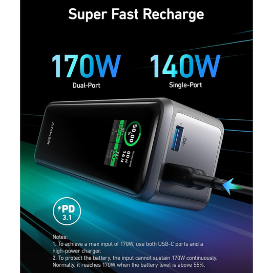 بنك الطاقة انكر برايم بسعة 27,650 مللي أمبير في الساعة (250 واط، 3 منافذ، تحكم بالتطبيق وشاشة ذكية) | Anker.Prime