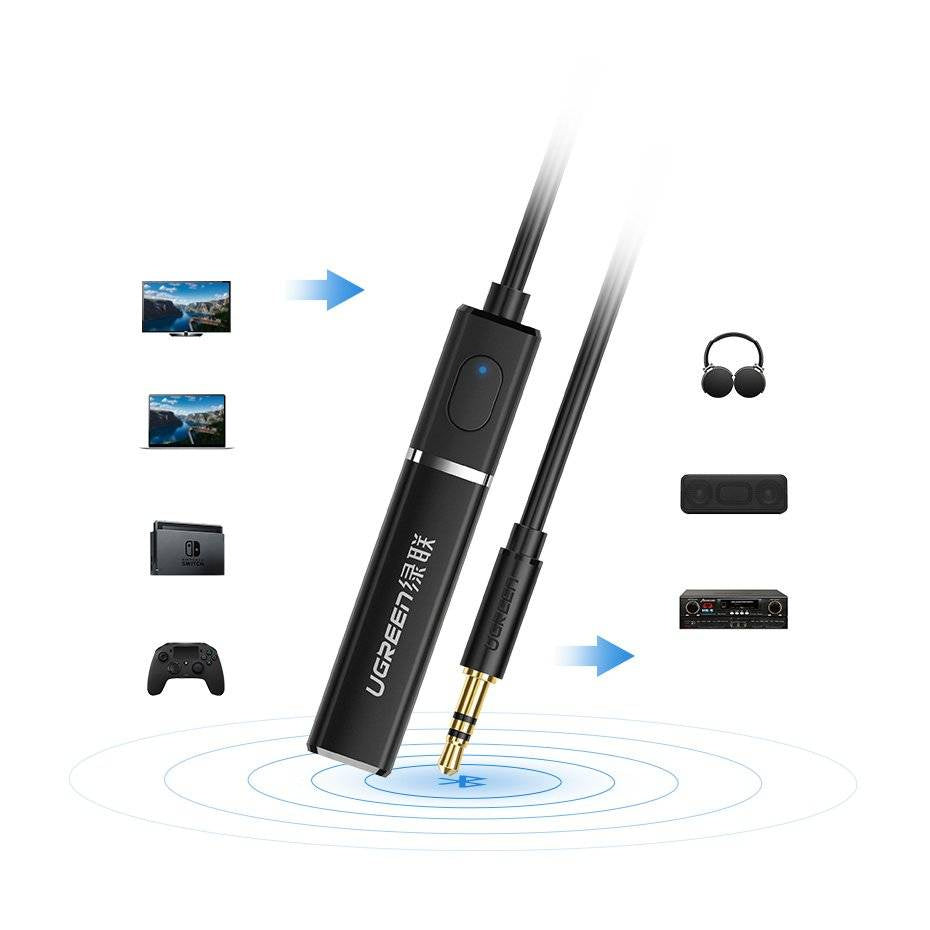 Ugreen Bluetooth 5.0 transmitter wireless audio adapter 3.5 mm mini jack black / 40761