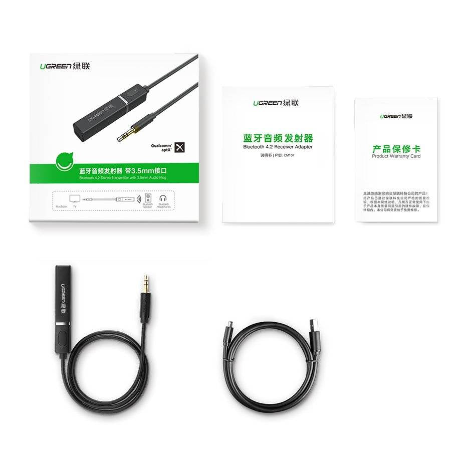 Ugreen Bluetooth 5.0 transmitter wireless audio adapter 3.5 mm mini jack black / 40761