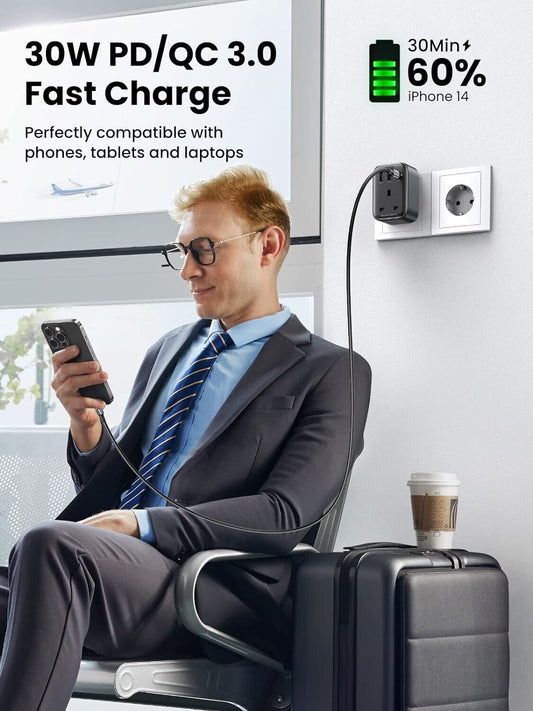 عظمة كهرباء مدمجة بشاحن 2 مدخل بقوة 30 واط مدخل انجليزي-اروبي من يوجرين/ 15290