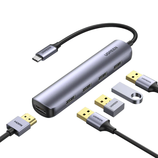 محول USB-C إلى 4 منافذ USB 3.0 بسرعة تصل إلى 5 جيجابت في الثانية + HDMI + بي دي بورت / 20197