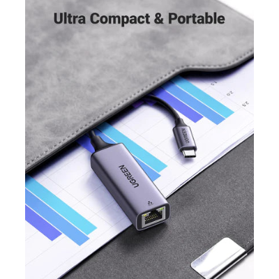 محول إيثرنت USB 2.0 Type-C يدعم سرعات 10/100/1000 من يوجرين لون رمادي فضائي|50737