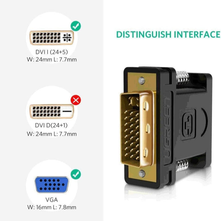 UGREEN DVI-I (24+5) Male to VGA Female Converter (Black) - 20122