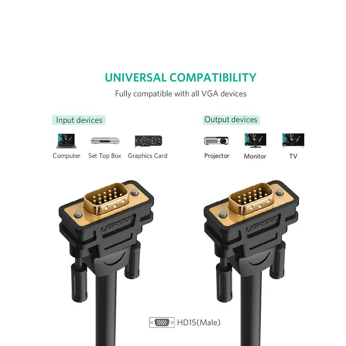 UGREEN VGA Male to Male Cable 1m-20m (Black) - VG101