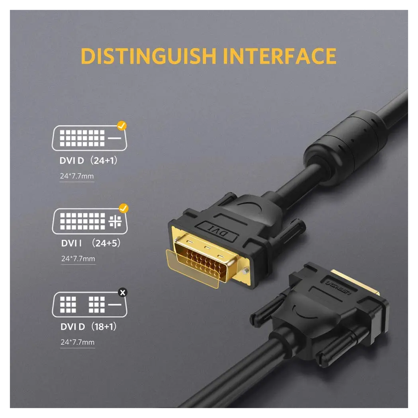 UGREEN DVI-D 24+1 Dual Link Male to Male Digital Video Cable - DV101