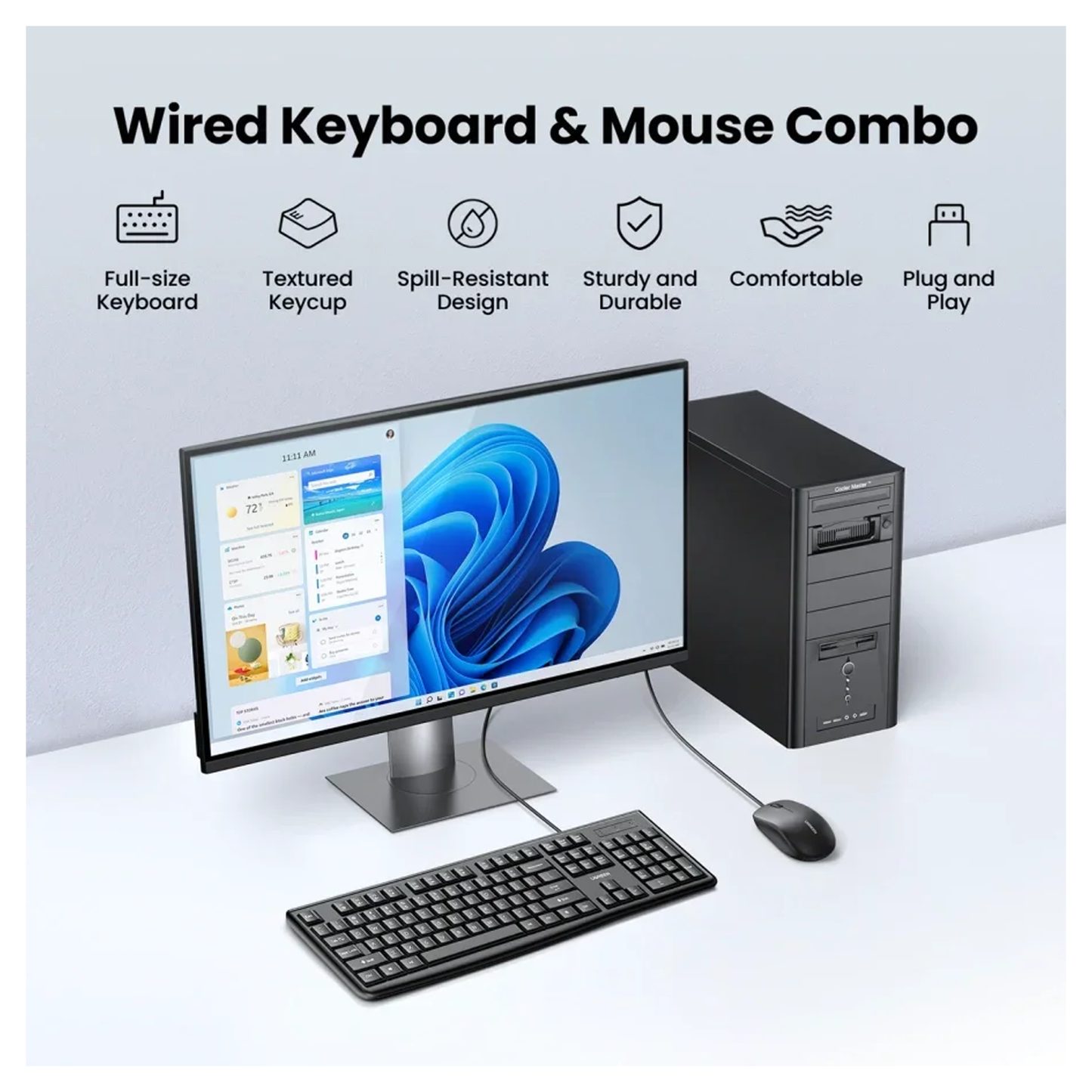 UGREEN USB Wired Keyboard & Mouse Combo – Black - MK330 /55915