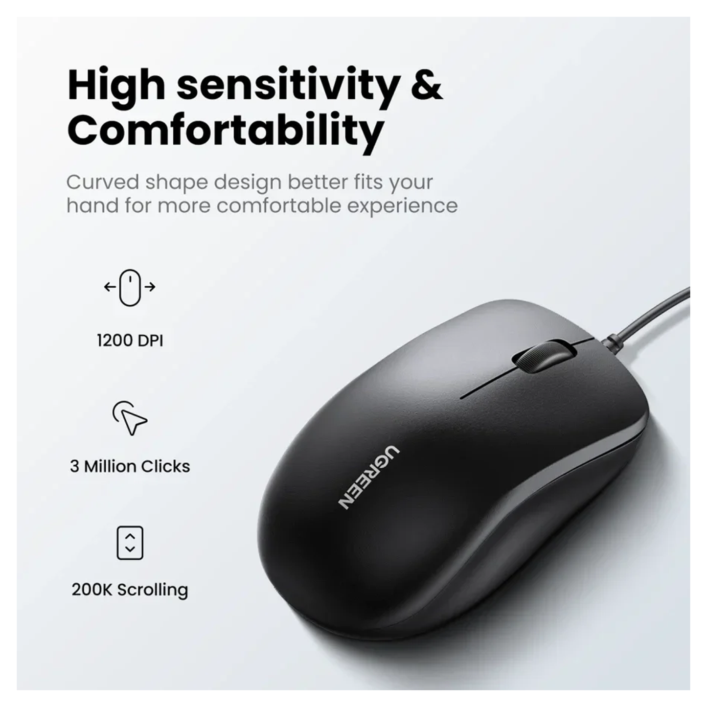 UGREEN USB Wired Keyboard & Mouse Combo – Black - MK330 /55915