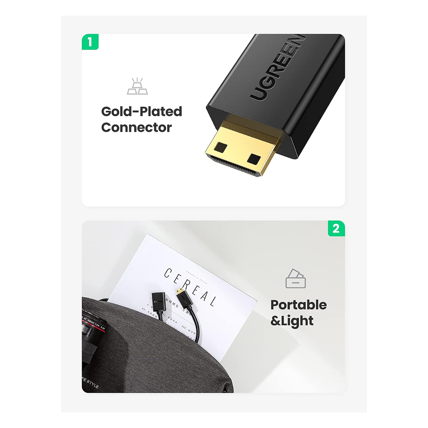 UGREEN Mini HDMI Male to HDMI Female Adapter Cable 22cm (Black) / 20137