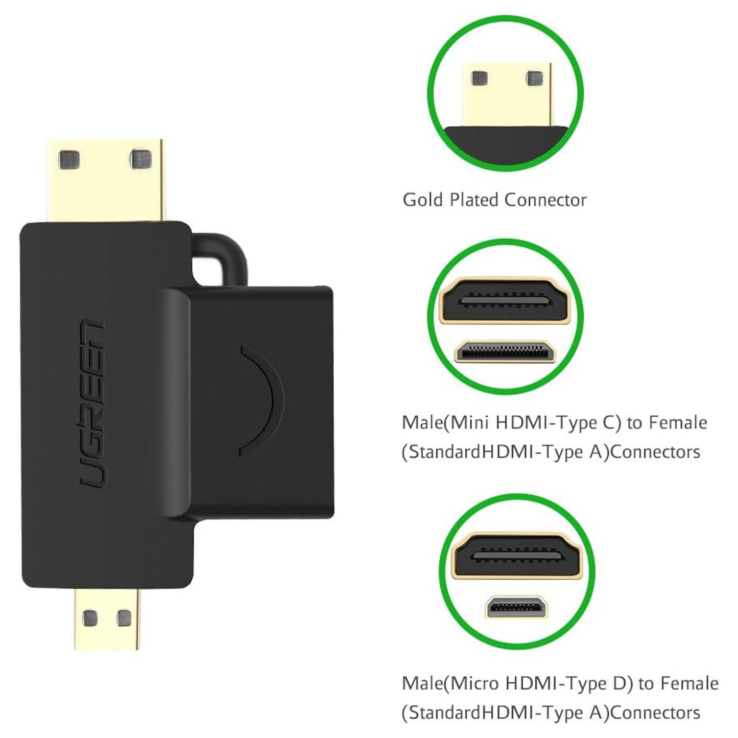 UGREEN Micro HDMI + Mini HDMI Male to HDMI Female Adapter / 20144