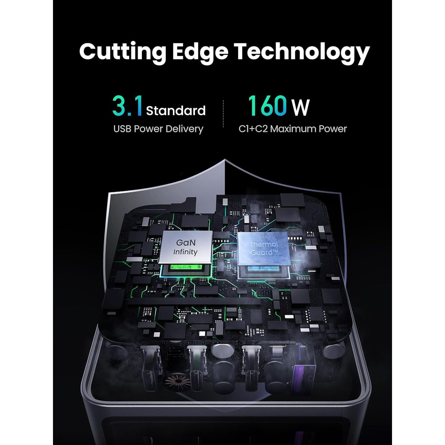 شاحن حائط يوجرين بقوة 160 واط 4 منافذ / 25877