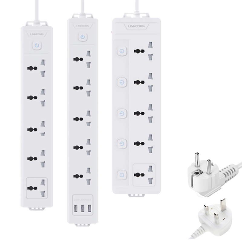 وصلة كهرباء لينكوم  5 مداخل (خيارات متعدده طول الكيبل ونوع الفيش و مداخل الشحن)