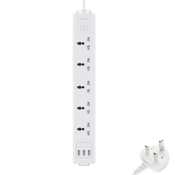 وصلة كهرباء لينكوم  5 مداخل (خيارات متعدده طول الكيبل ونوع الفيش و مداخل الشحن)