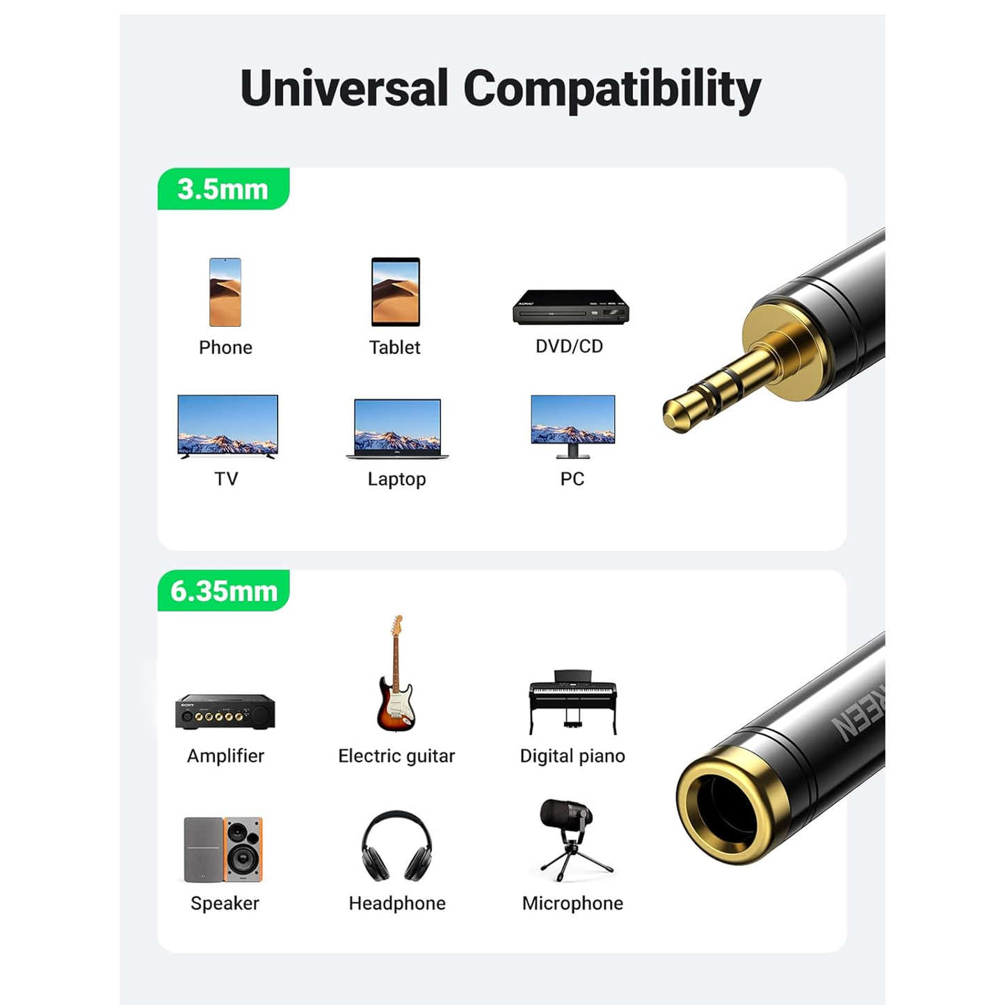 UGREEN 3.5mm Male to 6.35/6.5mm Female Audio Adapter /60711