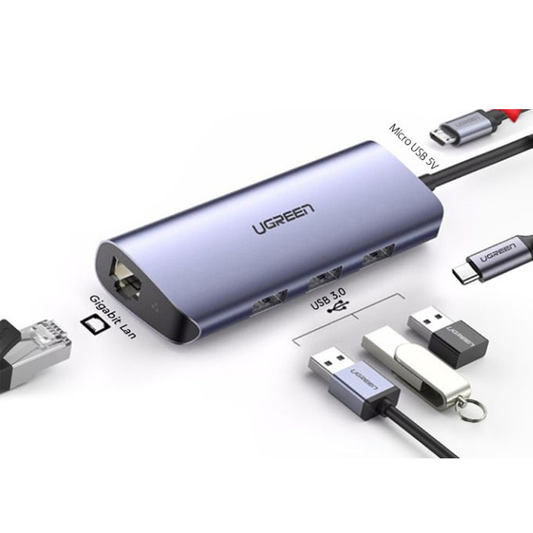 محول يو اس بي سي متعدد المنافذ بسرعة تصل إلى 5 جيجابت في الثانية | مدخل جيجا ايثرنت | منفذ طاقة مايكرو يو اس بي| 60718