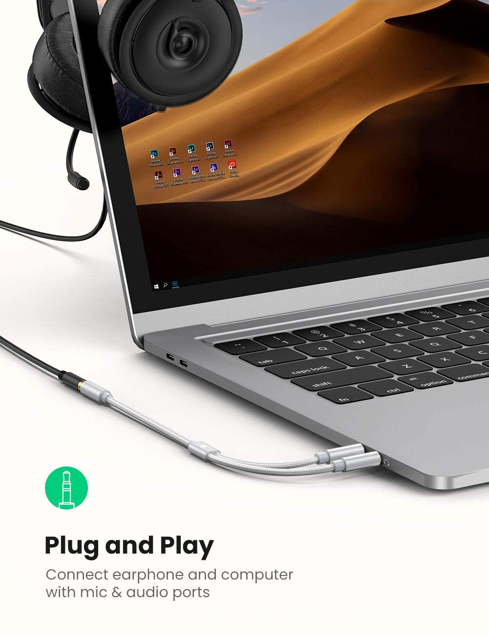 كابل موزع صوت من يوجرين 3.5 مم أنثى إلى 2 3.5 مم ذكر ABS Case /AV140