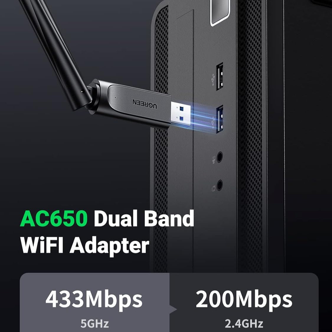 UGREEN AC650 USB WiFi Adapter for PC Desktop 6dBi Antenna / 90339