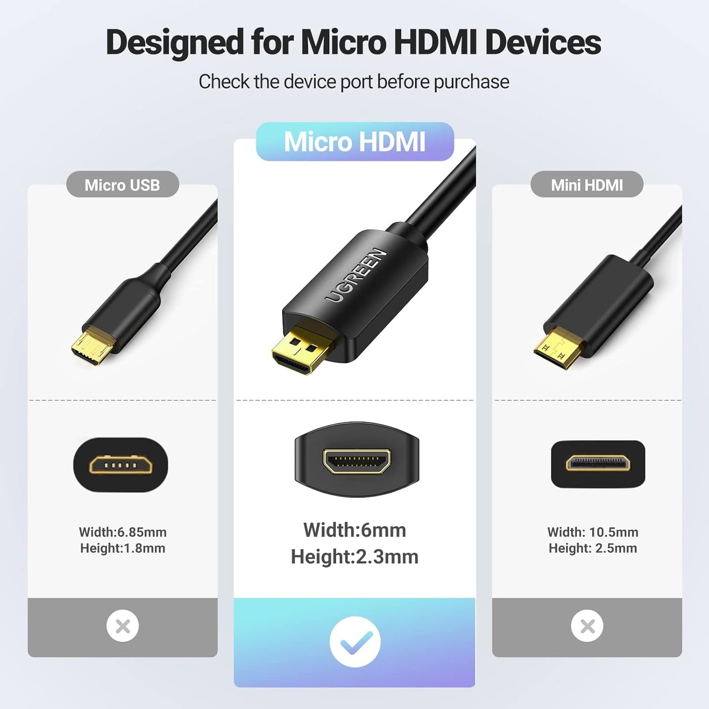 UGREEN Micro HDMI Male to HDMI Female Adapter Cable 22cm (Black) / 20134