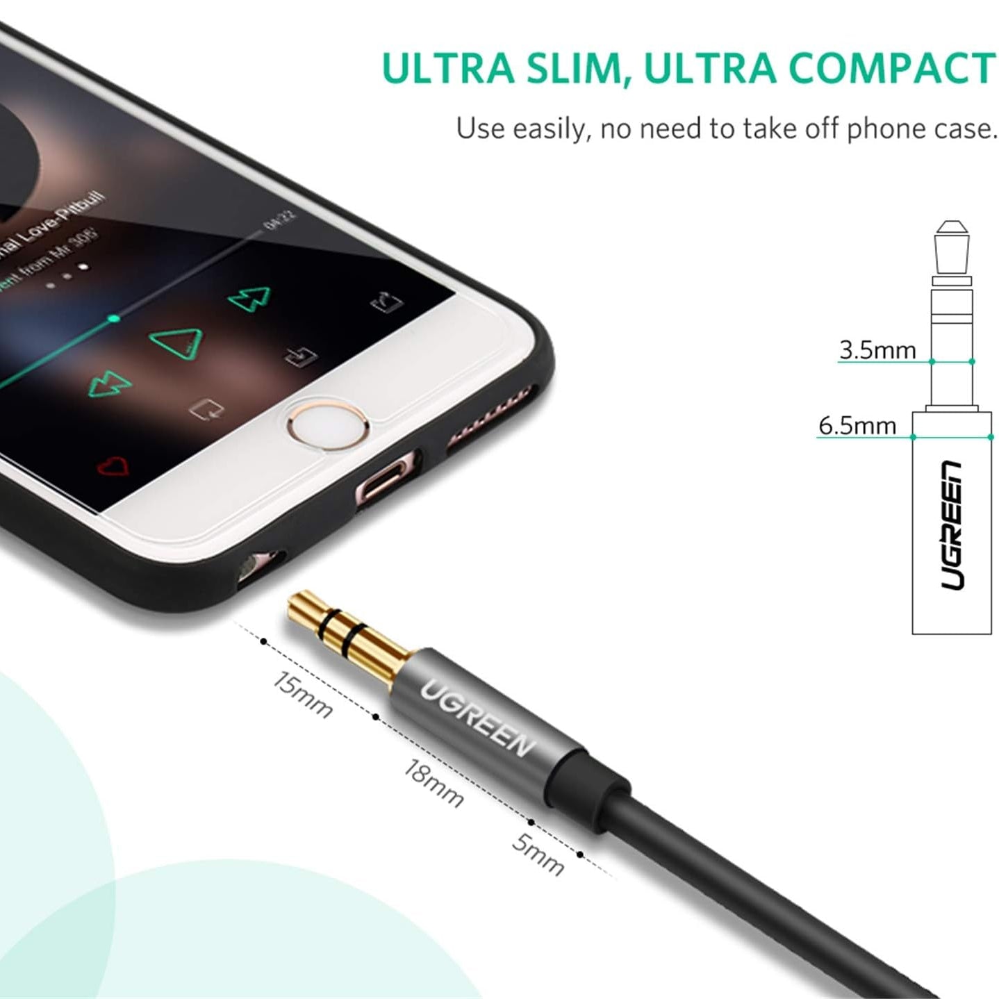 كابل يوجرين 3.5 مم ميني جاك (ذكر) / 3.5 مم ميني جاك (أنثى) أسود / AV118