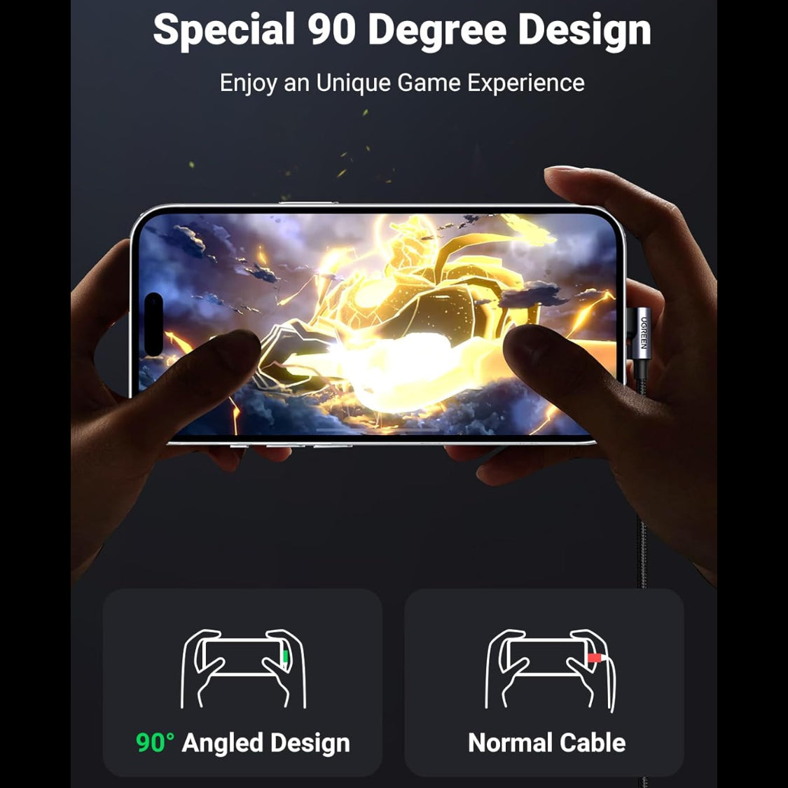 UGREEN Angled USB-C Male To Angled USB 2.0 A Male 3A Data Cable(90°Angle)/US176