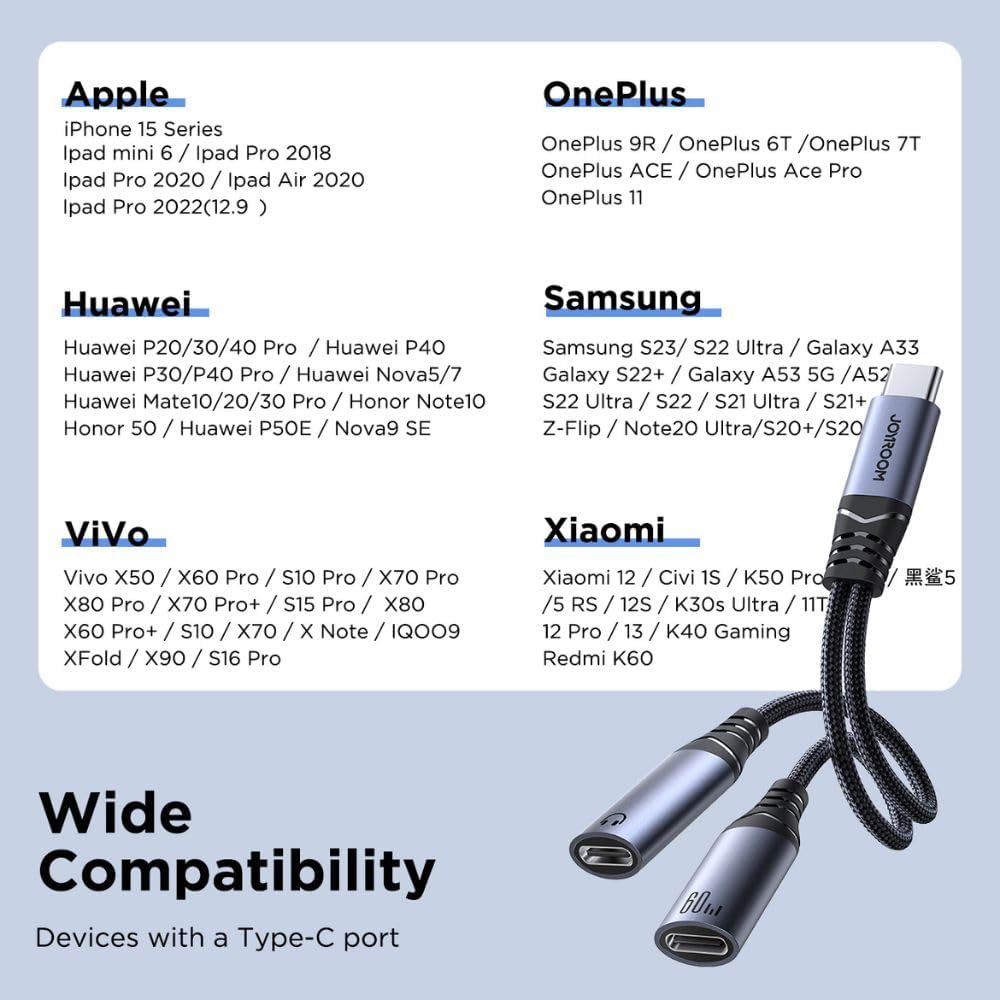 JOYROOM SY-C03 Audio-Transfer Series 2-in-1 Audio Adapter (Type-C to Dual Type-C)