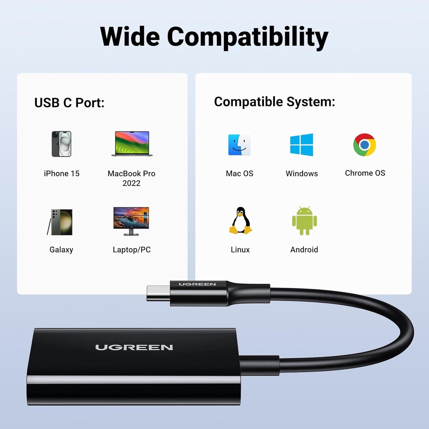 قارئ بطاقات يوجرين 2 في 1 بمنفذ USB-C / CM265