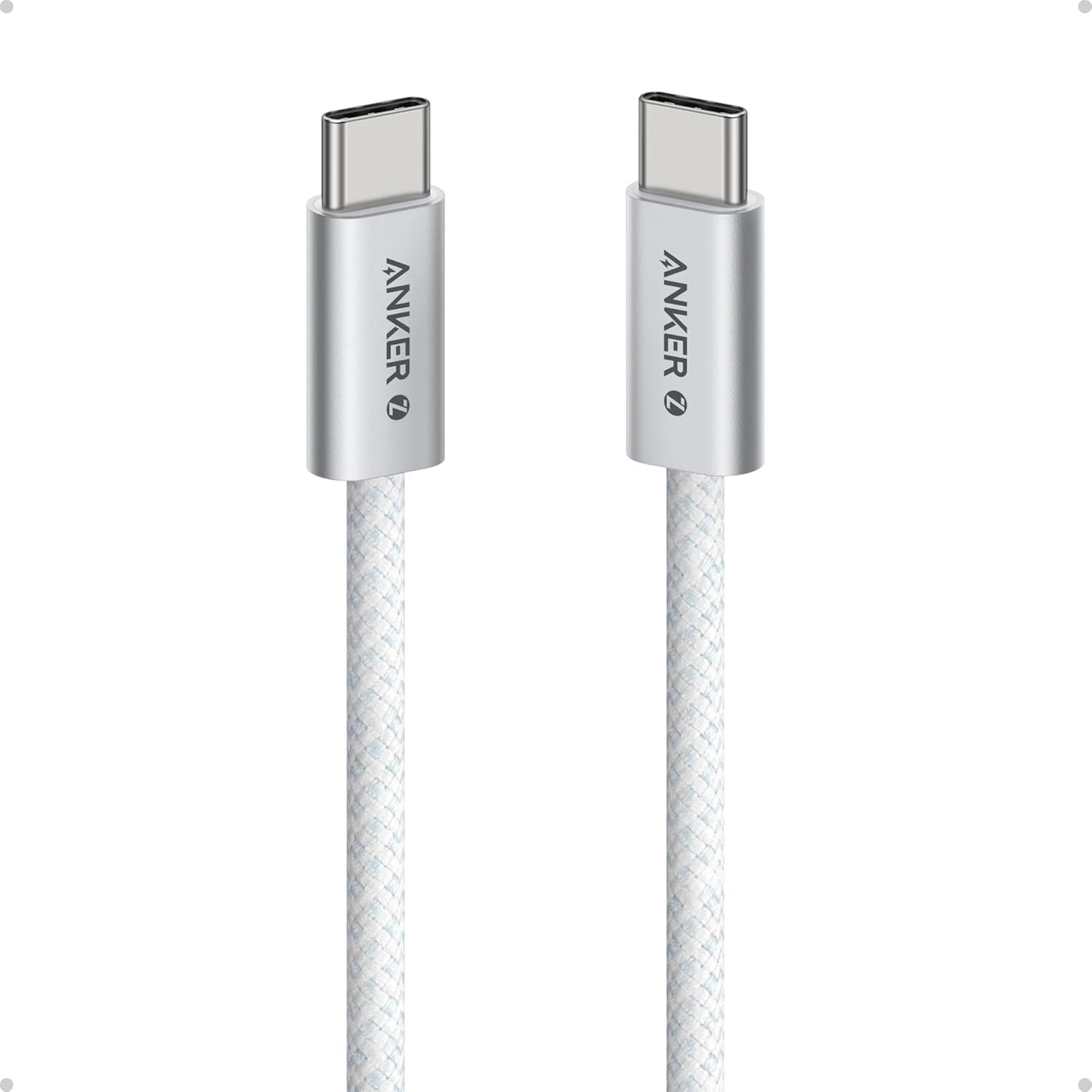 Anker Zolo 240W USB Type-C to USB Type-C Cable, Braided and Dirt-Free Type C Fast Charging 1m Cable - White