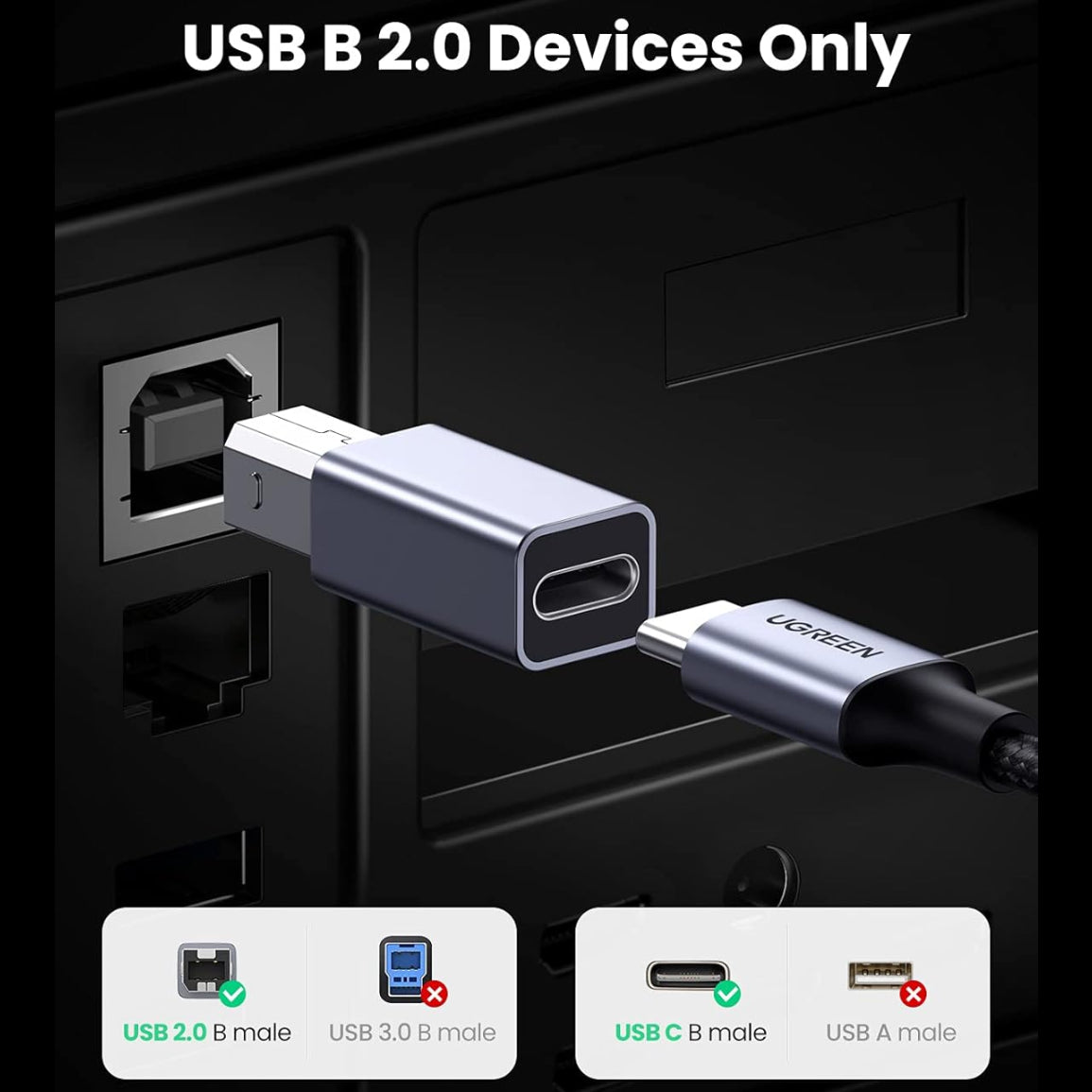 تحويل مدخل طابعة من يوجرين |UGREEN USB-C to Printer Adapter USB B/M|20120